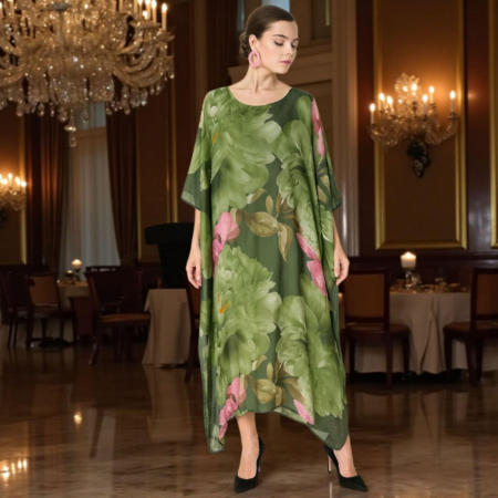 Rochie din Matase si Vascoza tip Poncho cu Imprimeu Floral [1]