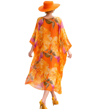 Rochie din Matase si Vascoza tip Poncho cu Imprimeu Floral [4]