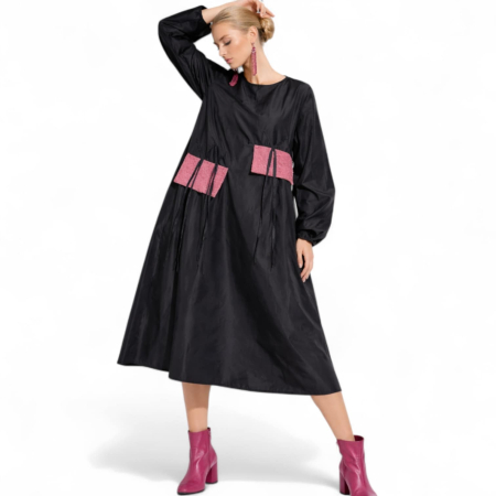 Imbracaminte - Rochie din tafta fosnitoare cu aplicatii si snururi in jurul taliei