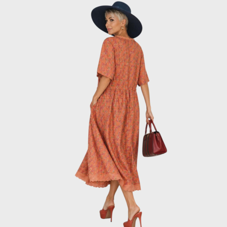 Rochie din vascoza croi larg si buzunar macrame si imprimiu floral [3]