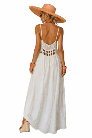 Rochie din vascoza lunga cu  model macrame si bretele [1]