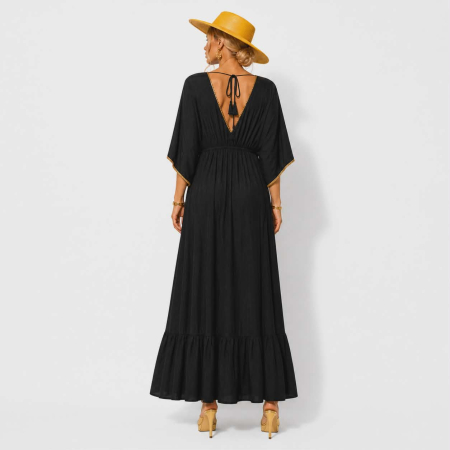 Rochie din vascoza maxi neagra cu paiete aurii pe partea din fata [2]