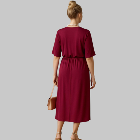 Rochie din Vascoza Visinie cu Banda Elastica in Talie [1]