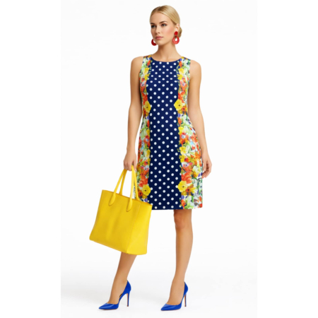 Promotii sezon cald - Rochie fara maneci cu imprimeu buline si flori pe margine