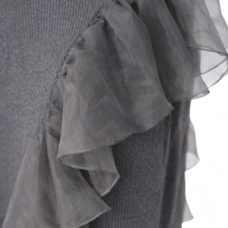 Rochie gri din tricot cu volane din tulle transparente [1]