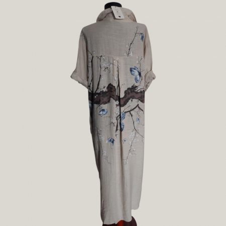 Rochie Lunga Asimetrica din In Tip Camasa cu Imprimeu Floral [5]