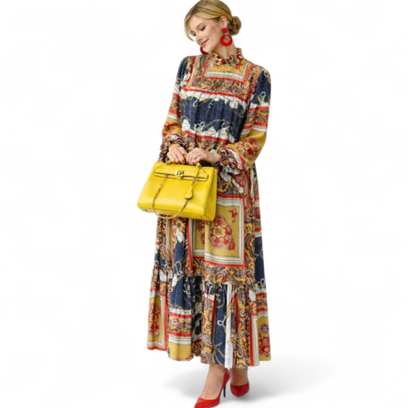 rochie lunga croi larg pe gat si imprimeu colorat [2]