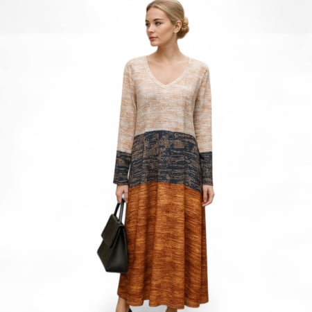 Rochii sezon rece - Rochie lunga cu dungi si decolteu in anchior