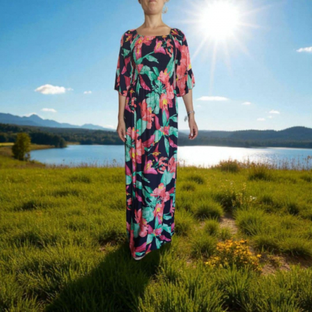 Rochii bumbac - rochie lunga de vara cu insertie din elastic la bust