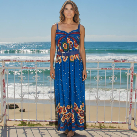 Rochie lunga din bumbac cu  imprimeu floral si bretele piele ecologica [2]