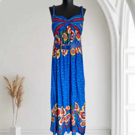 Rochii bumbac - Rochie lunga din bumbac cu  imprimeu floral si bretele piele ecologica