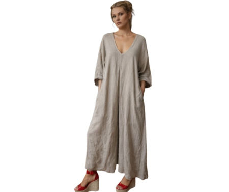 Salopeta crem  croi larg din in cu decolteu in V cu maneci [2]