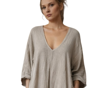 Salopeta crem  croi larg din in cu decolteu in V cu maneci [4]