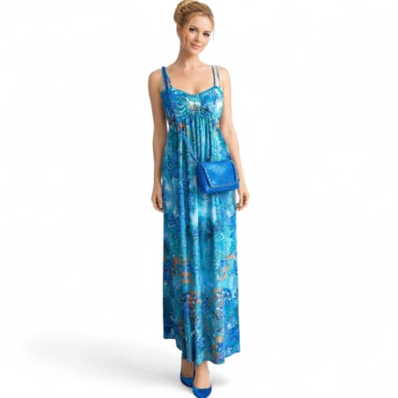 Rochii lycra & poliester & voal - Rochie Lunga din Lycra cu Bretele Duble pe Umeri