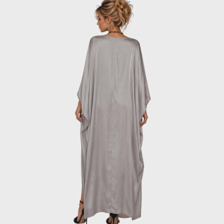 Rochie lunga din matase gri tip poncho [1]