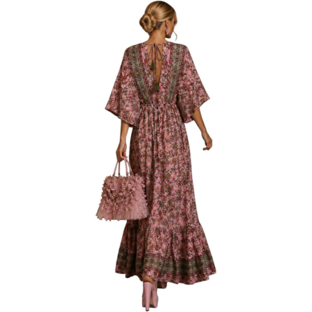 Rochie lunga din matase indiana boho chic si imprimeu floral [1]