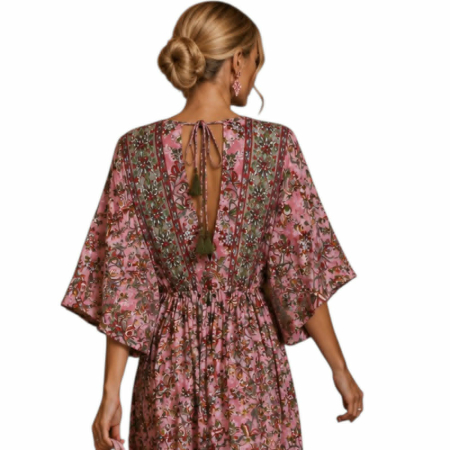 Rochie lunga din matase indiana boho chic si imprimeu floral [3]