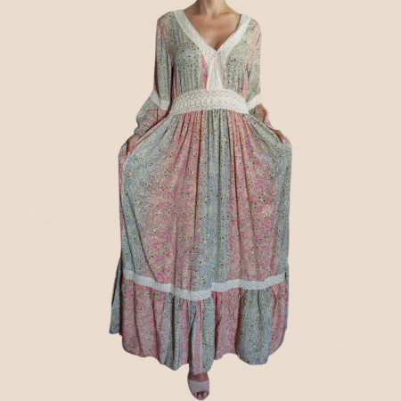 Rochie Lunga din Matase Indiana cu Banda Macrame [0]