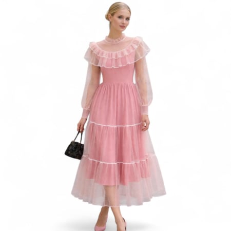 Rochii pentru  ocazii - Rochie lunga din tulle cu buline pentru ocazii speciale