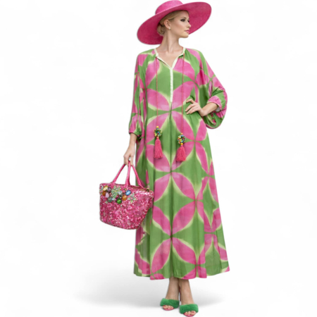 Imbracaminte - Rochie Lunga din Vascoza si Ciucuri la Decolteu pentru Marime Mare