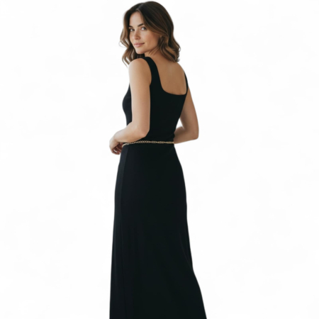 Rochie Lunga Neagra din Bumbac cu Bretele Stransa La Piept [1]