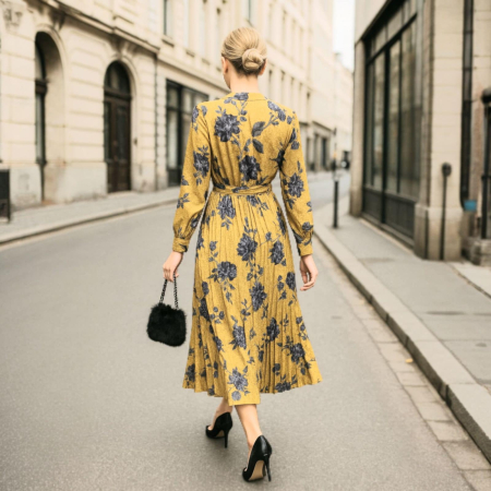 rochie lunga parte peste parte plisata [1]