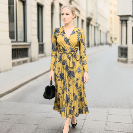 Rochii vascoza - rochie lunga parte peste parte plisata