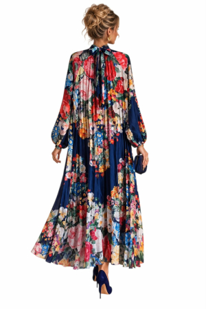 Rochie lunga plisata din satin cu imprimeu floral [1]