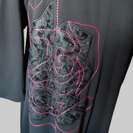 Rochie neagra forma lalea pentru sezon rece cu inserii alb si negru pe partea din fata [4]