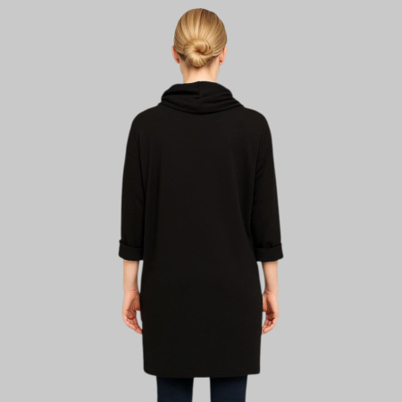 Rochie neagra din bumbac tip hanorac cu imprimeu alb pisici [1]