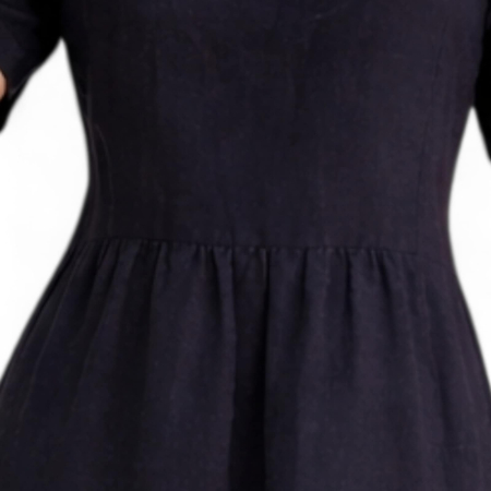 Rochie Neagra din In cu Volane si Croi Larg cu Buzunare [2]