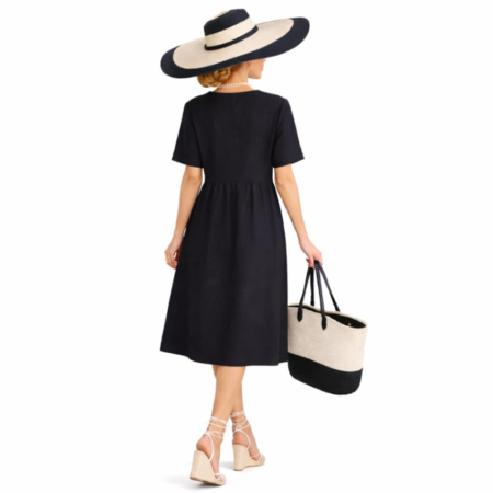 Rochie Neagra din In cu Volane si Croi Larg cu Buzunare [1]