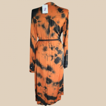 Rochie pe Fond Maro cu Imprimeu Negru [2]