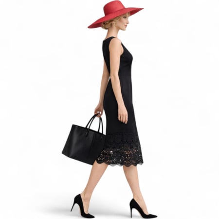 Rochie office neagra  bordura dantela la poale fara maneci [1]