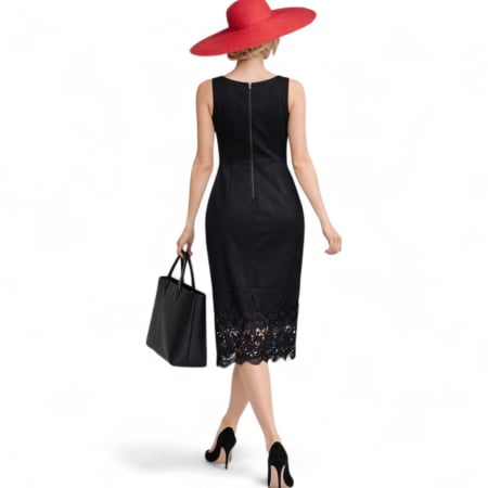 Rochie office neagra  bordura dantela la poale fara maneci [2]