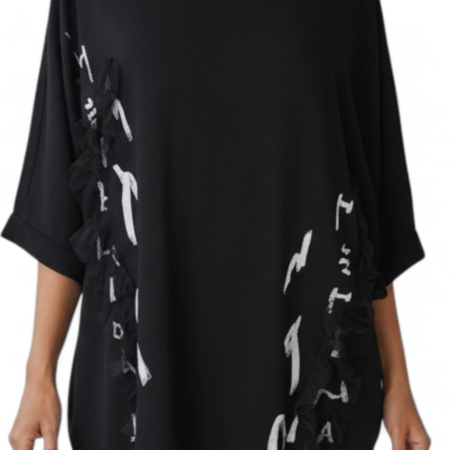 Rochie pe fond negru cu aplicatie tulle si imprimeu alb [1]