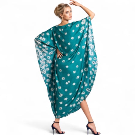 Rochii lycra & poliester & voal - Rochie pentru marime mare tip fluture cu imprimeu floral pe parti