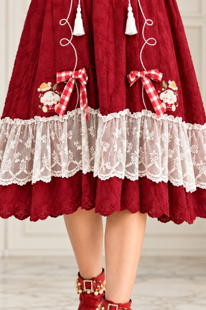 Rochie spectaculoasa rosu-visiniu  brodata cu dantela si buzunare laterale [3]