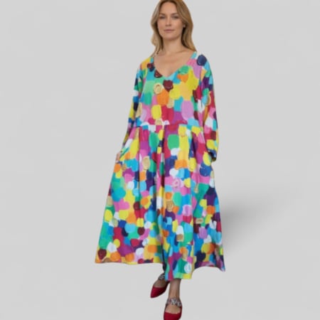 Rochii lycra & poliester & voal - Rochie Tip Baby Doll cu Imprimeu Colorat si Buzunare