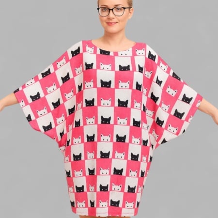 Rochii poliester & rochii satin - rochie cu desene pisici tip fluture