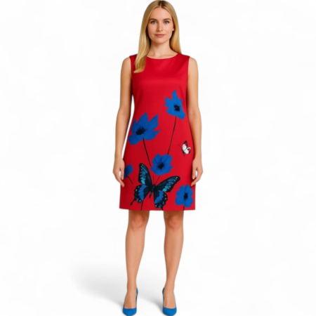 Rochii lycra & poliester & voal - Rochie tip office cu imprimeu floral pe partea din fata fara maneci