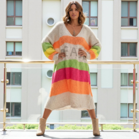 Rochie Tip Pulover cu Dungi de Iarna pentru Marimi Mari [2]