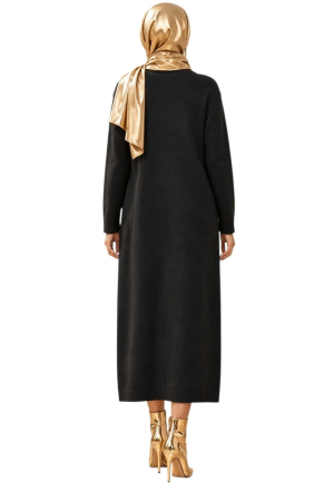 Rochie tricot neagra cu paiete aurii in partea de jos [2]