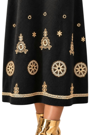 Rochie tricot neagra cu paiete aurii in partea de jos [1]