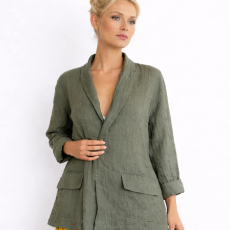 Sacouri - Sacou din In Verde Kaki fara Sistem de Inchidere