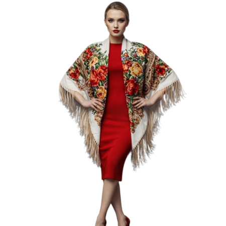Esarfe/Saluri - Sal tip gipsy cu imprimeu floral intens cu franjuri