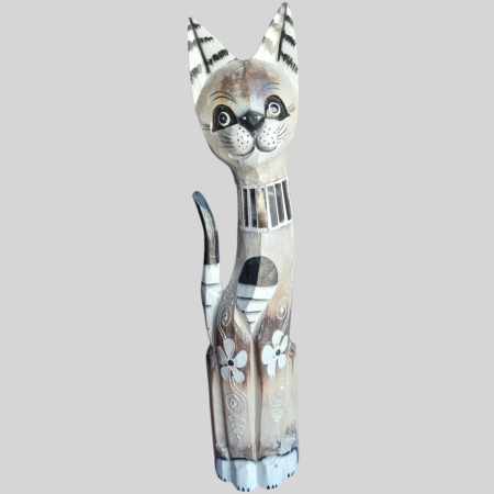 Decoratiuni pisici - Statueta in forma de pisica din lemn pictata si sculptata manual