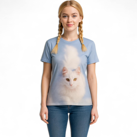 Tricouri pisici - Tricou cu Desen Pisica Alba