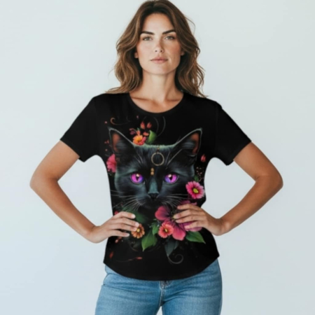 Tricouri pisici - Tricou cu Imprimeu Pisica Neagra Norocoasa