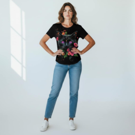 Tricou cu Imprimeu Pisica Neagra Norocoasa [1]